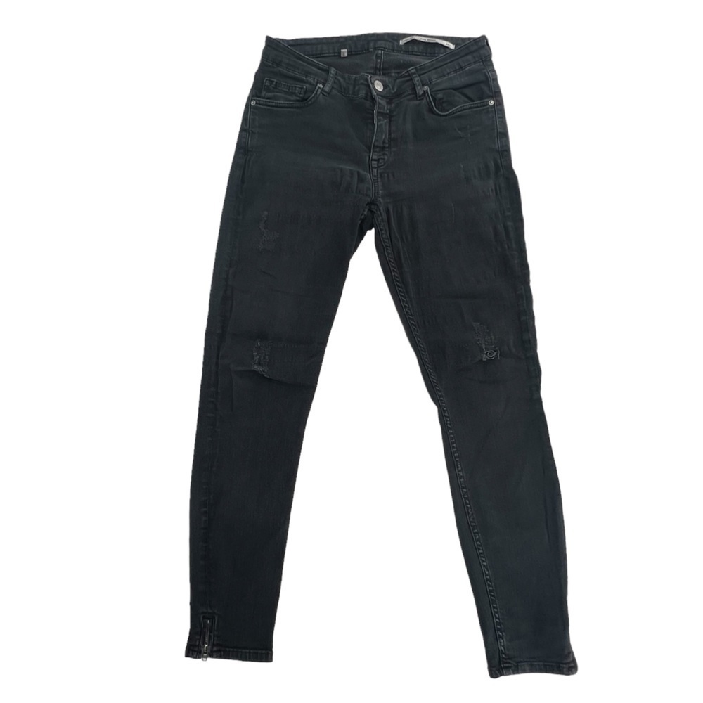 Zara Black Medium Rise Slim Fit Distressed Jeans Size 6 Women’s